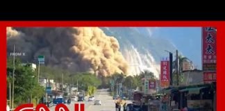 Dashcam video shows moment landslide hits road after Taiwan earthquake