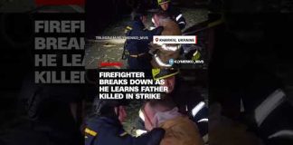 Firefighter breaks down as he learns father killed in Russian strike
