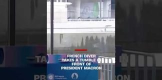 French diver takes a tumble in front of President Macron