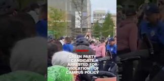 Green party candidate arrested for "violation" of campus policy