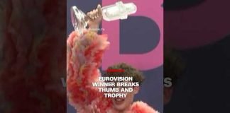 Eurovision winner breaks thumb and trophy