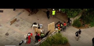 Protesters create small barricade on UCLA campus