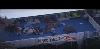 Protesters set up encampment on graduation stage at Pomona College