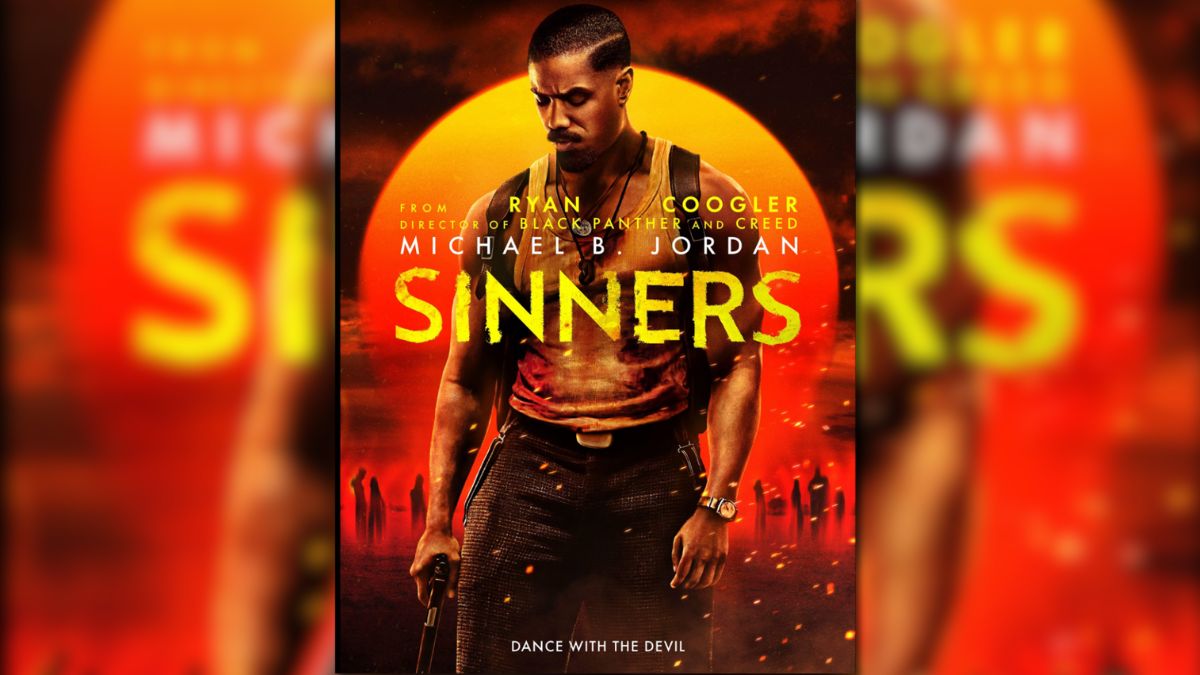 Sinners movie review poster featuring Michael B. Jordan